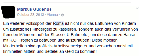 Facebook-Hetze von Markus Gudenus (Screenshot: stopptdierechten.at)