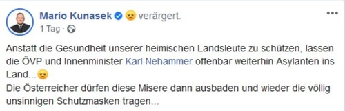 Mario Kunaseks Tweet (Screenshot via SOS Mitmensch) Mario Kunaseks Tweet (Screenshot via SOS Mitmensch)