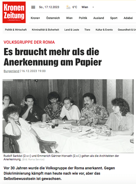 30 Jahre Anerkennung: Artikel in der Krone, 16.12.2023 (Screenshot)